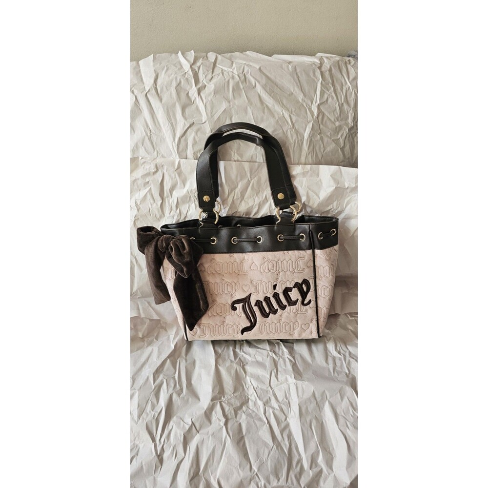 Juicy Couture Large Daydreamer Tote Bag Heart Charm Bow Logo Gold Hardware